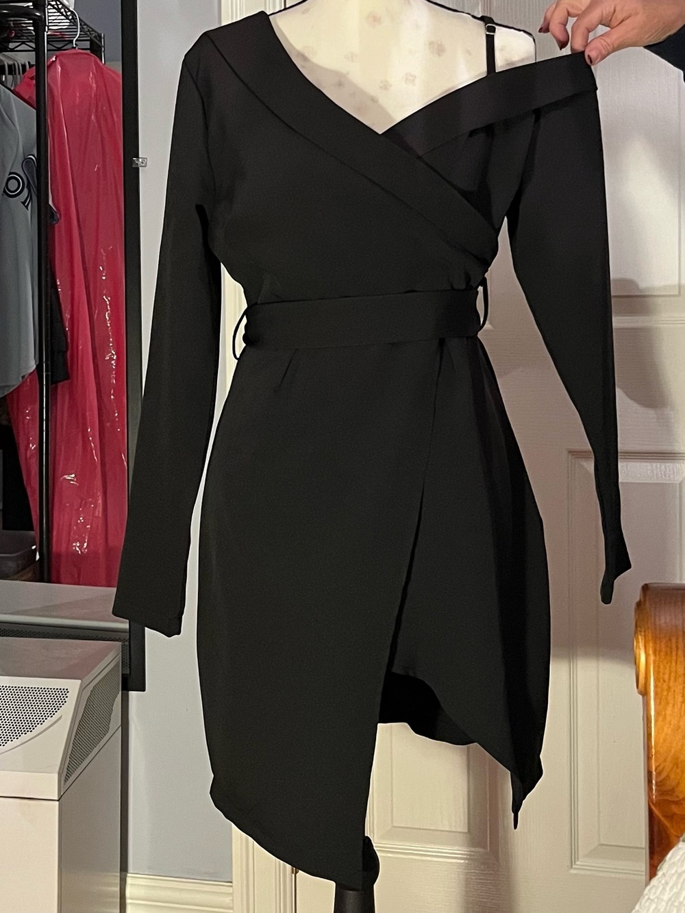 Zaful Black Asymmetric One-Shoulder Wrap Dress